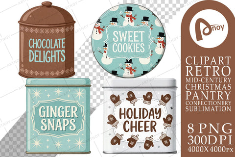 Sublimation Retro Mid-Century Christmas Cookie Tins Sublimation artnoy 