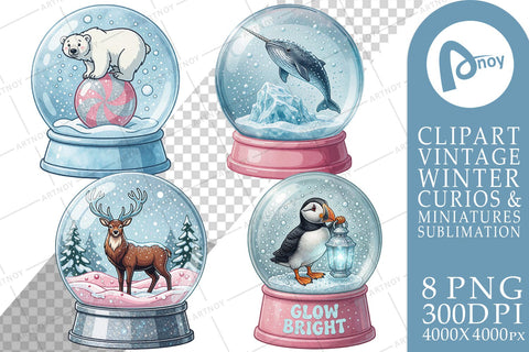 Sublimation Retro Snowglobe Winter Menagerie Sublimation artnoy 