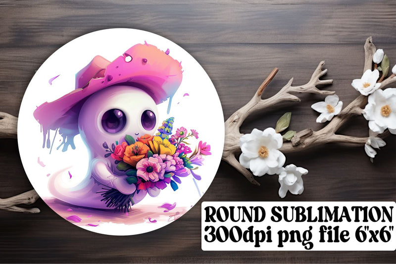 Sublimation Round Design with Pink Halloween Ghosts Keychain Sublimation afrosvg 