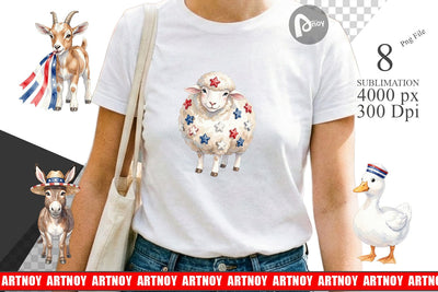 Sublimation Rustic Patriotic Farm Animals Sublimation artnoy 