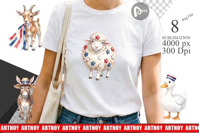 Sublimation Rustic Patriotic Farm Animals Sublimation artnoy 