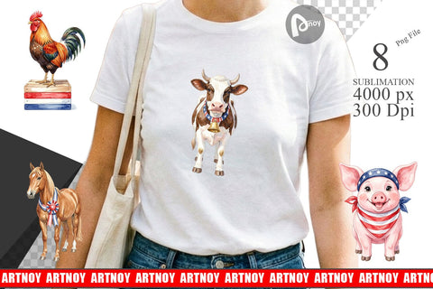 Sublimation Rustic Patriotic Farm Animals Sublimation artnoy 
