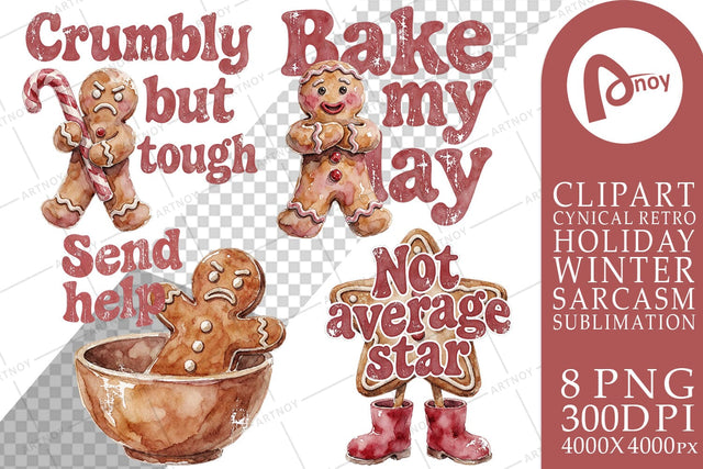 Sublimation Sarcastic Retro Gingerbread Cookies Watercolor SVG artnoy 