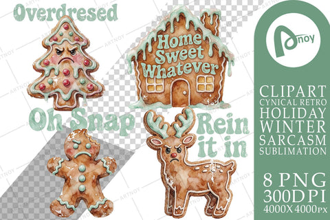 Sublimation Sarcastic Retro Gingerbread Cookies Watercolor SVG artnoy 