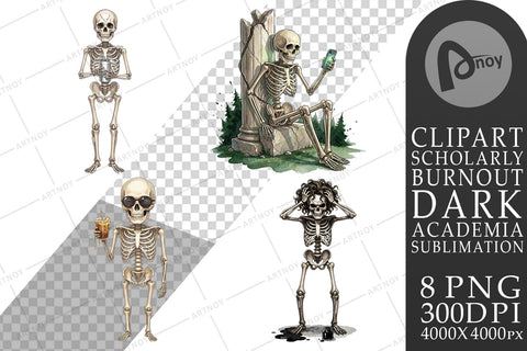 Sublimation Sarcastic Skeleton Dark Academia Sublimation artnoy 