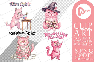Sublimation Sassy Pink Cat Halloween Watercolor Sublimation artnoy 
