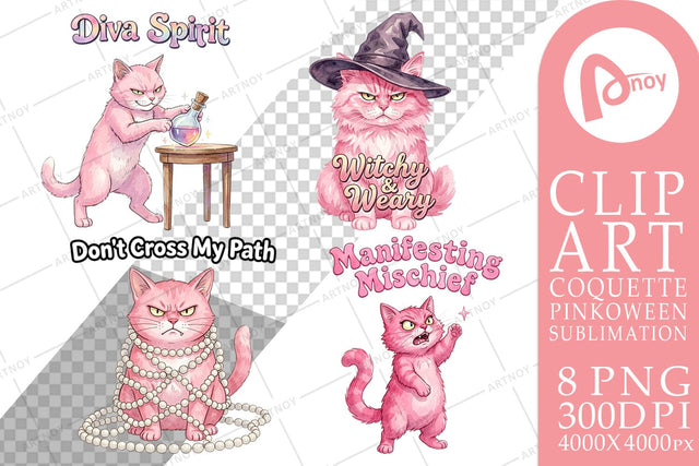 Sublimation Sassy Pink Cat Halloween Watercolor Sublimation artnoy 