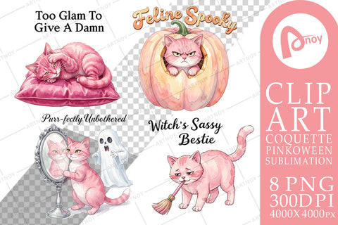 Sublimation Sassy Pink Cat Halloween Watercolor Sublimation artnoy 