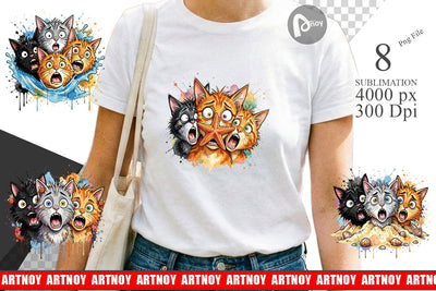 Sublimation Shocked Beach Cat Heads Ink Sketch Sublimation artnoy 