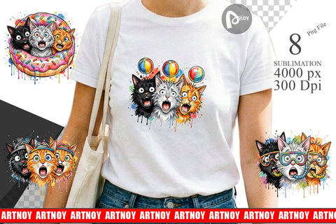 Sublimation Shocked Beach Cat Heads Ink Sketch Sublimation artnoy 