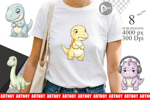 Sublimation Shy Baby Dinosaur Watercolor Sublimation artnoy 