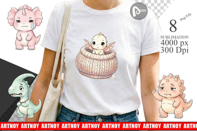 Sublimation Shy Baby Dinosaur Watercolor Sublimation artnoy 