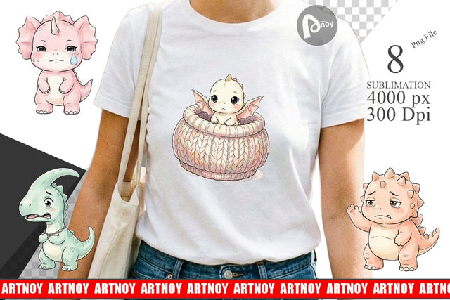 Sublimation Shy Baby Dinosaur Watercolor Sublimation artnoy 
