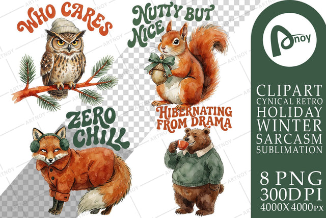 Sublimation Snarky Retro Woodland Holiday Fauna SVG artnoy 