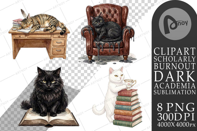Sublimation Spiteful Cat Dark Academia Watercolor Sublimation artnoy 
