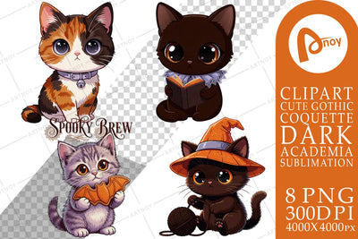 Sublimation Spooky Cozy Tea Party Kitten Sublimation artnoy 
