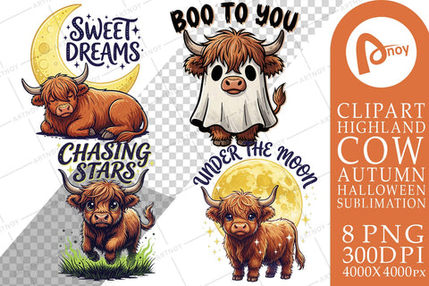 Sublimation Spooky Night Celestial Highland Cows Quotes Sublimation artnoy 