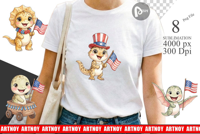 Sublimation Spotted July 4th Parade Dino Sublimation artnoy 