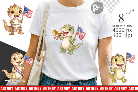 Sublimation Spotted July 4th Parade Dino Sublimation artnoy 