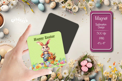 Sublimation Square Magnet – Easter Bunny Design for Kitchen Decor Sublimation Createya Design 