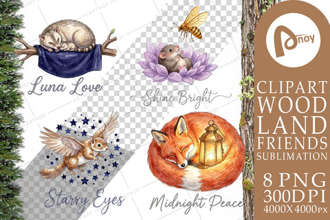 Sublimation Starry Night Sleepy Woodland Animals Sublimation artnoy 