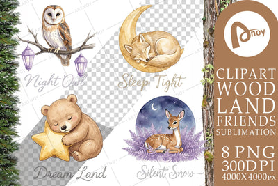 Sublimation Starry Night Sleepy Woodland Animals Sublimation artnoy 
