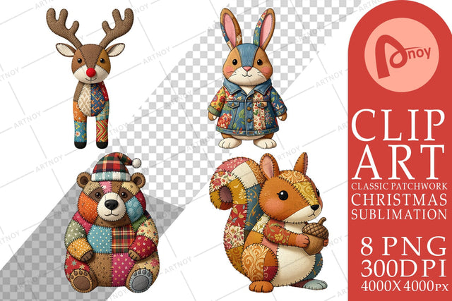 Sublimation Stitched Woodland Animal Patchwork Sublimation artnoy 