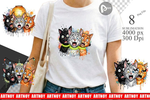 Sublimation Summer Night Panic Cats Watercolor Sublimation artnoy 