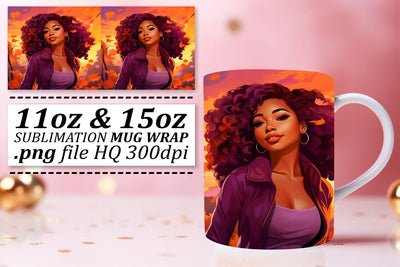 Sublimation Sunset Afro Woman Mug Sublimation afrosvg 