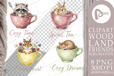 Sublimation Teacup Woodland Creature Watercolor Sublimation artnoy 