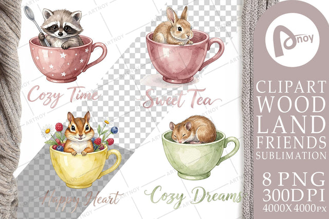 Sublimation Teacup Woodland Creature Watercolor Sublimation artnoy 