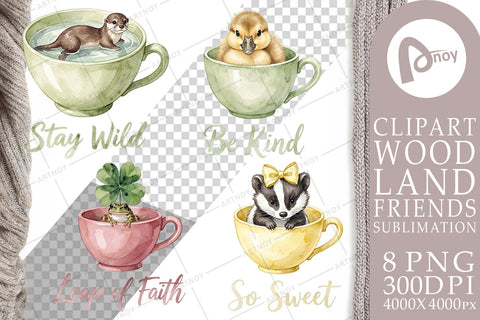Sublimation Teacup Woodland Creature Watercolor Sublimation artnoy 