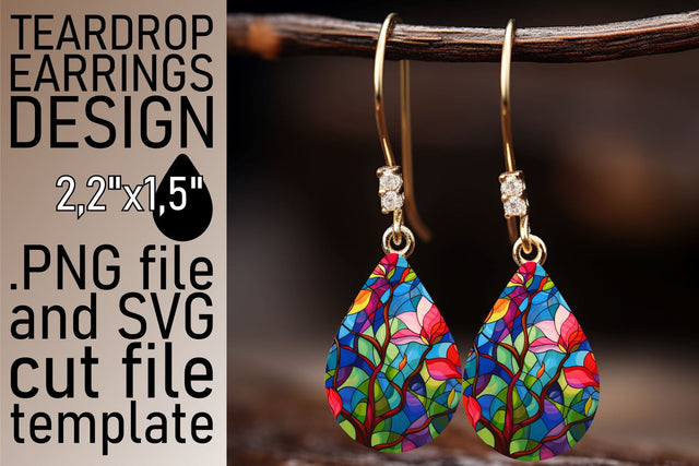 Sublimation Teardrop Earrings Colorful Stained Glass Tree Sublimation afrosvg 