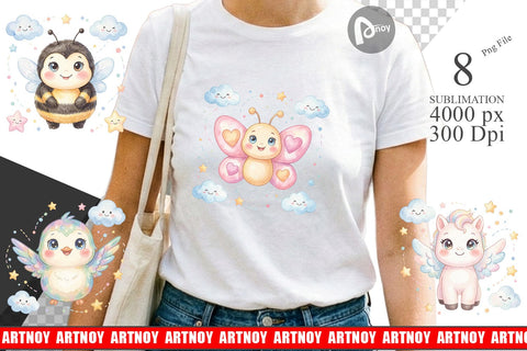 Sublimation Tiny Winged Baby Animal Watercolor Sublimation artnoy 