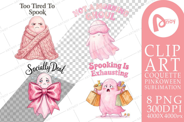 Sublimation Tired Pink Ghost Coquette Watercolor Sublimation artnoy 
