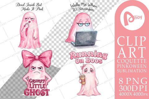 Sublimation Tired Pink Ghost Coquette Watercolor Sublimation artnoy 