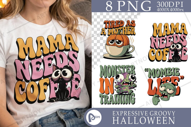 Sublimation Tired Spooky Mama Retro Halloween Sublimation artnoy 