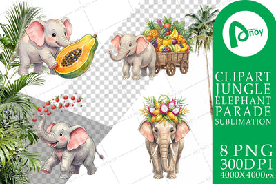 Sublimation Tropical Fruit Elephant Watercolor Sublimation artnoy 