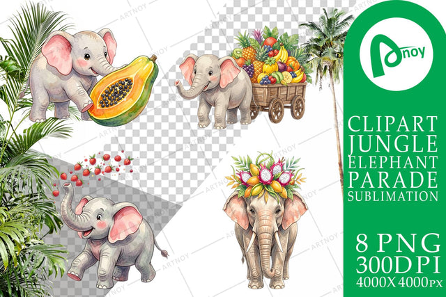 Sublimation Tropical Fruit Elephant Watercolor Sublimation artnoy 