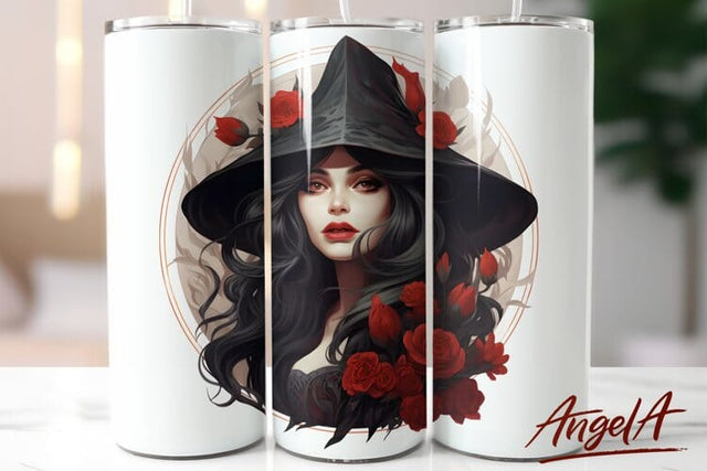 Sublimation tumbler witch / Gothic witch with gothic roses Sublimation Angelina Semenova 