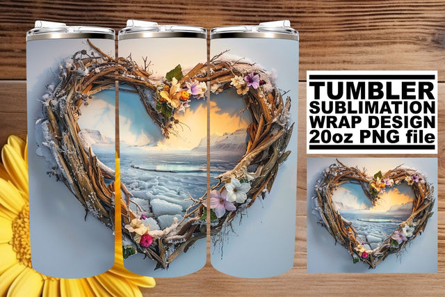Sublimation Tumbler Wrap 3D Heart Frame Christmas 20oz Sublimation afrosvg 
