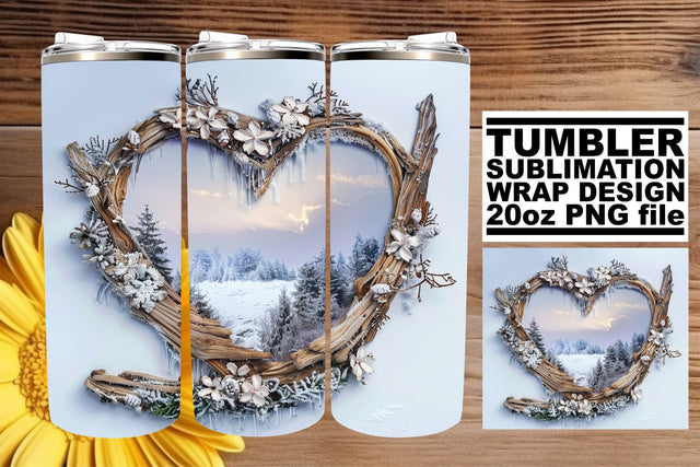Sublimation Tumbler Wrap 3D Heart Frame Christmas 20oz Sublimation afrosvg 