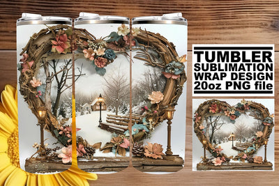Sublimation Tumbler Wrap 3D Heart Frame Winter Holiday Sublimation afrosvg 