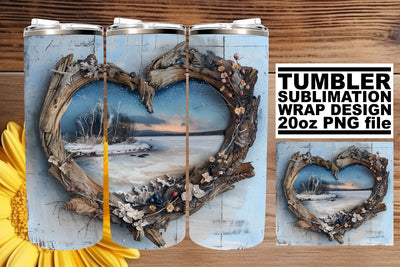 Sublimation Tumbler Wrap 3D Heart Frame Winter Holiday Sublimation afrosvg 
