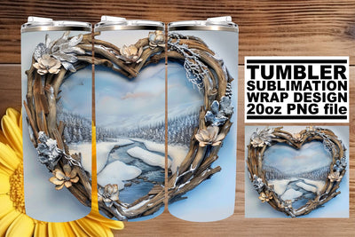 Sublimation Tumbler Wrap Christmas 3D Heart Frame 20oz Sublimation afrosvg 