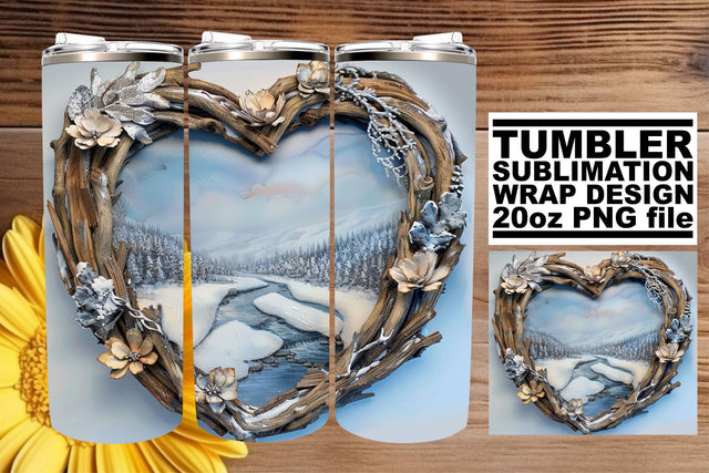 Sublimation Tumbler Wrap Christmas 3D Heart Frame 20oz Sublimation afrosvg 