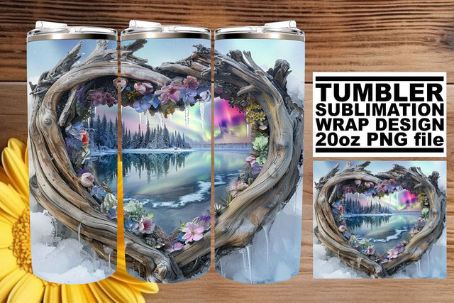 Sublimation Tumbler Wrap Christmas 3D Heart Frame 20oz Sublimation afrosvg 