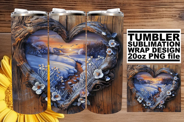 Sublimation Tumbler Wrap Christmas 3D Heart Frame Winter Sublimation afrosvg 