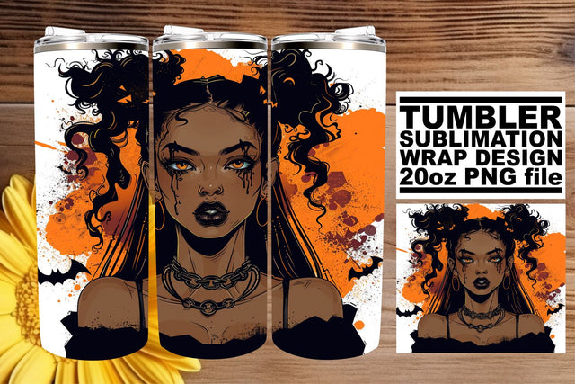 Sublimation Tumbler Wrap Watercolor Halloween Afro Woman Sublimation afrosvg 