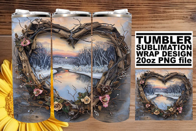 Sublimation Tumbler Wrap Winter Scene 3D Heart Frame Sublimation afrosvg 